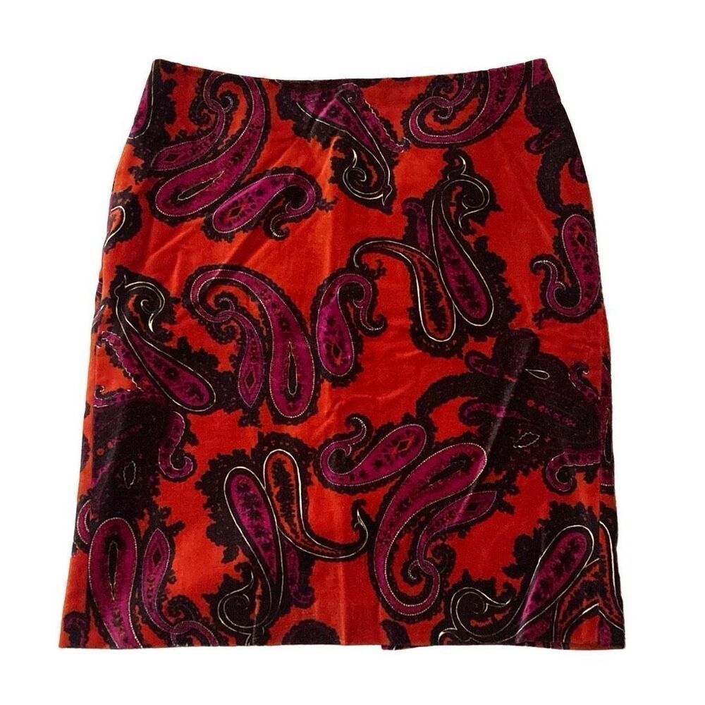 Talbots Red and Purple Paisley Pencil Skirt size 6